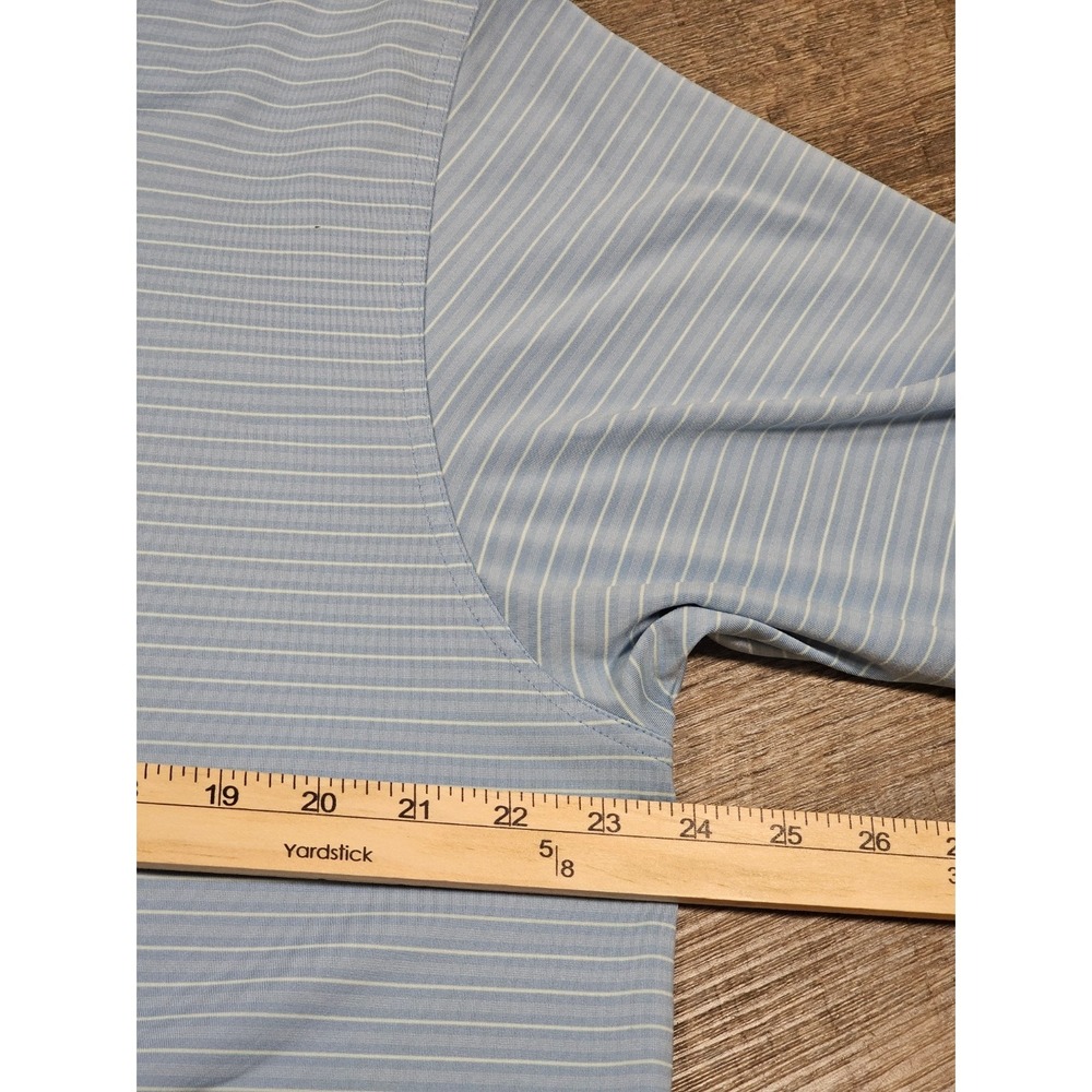 Dunning Golf Mens Large Blue Striped Coolmax‎ Lycra Short Sleeve Polo Shirt L - Picture 7 of 8